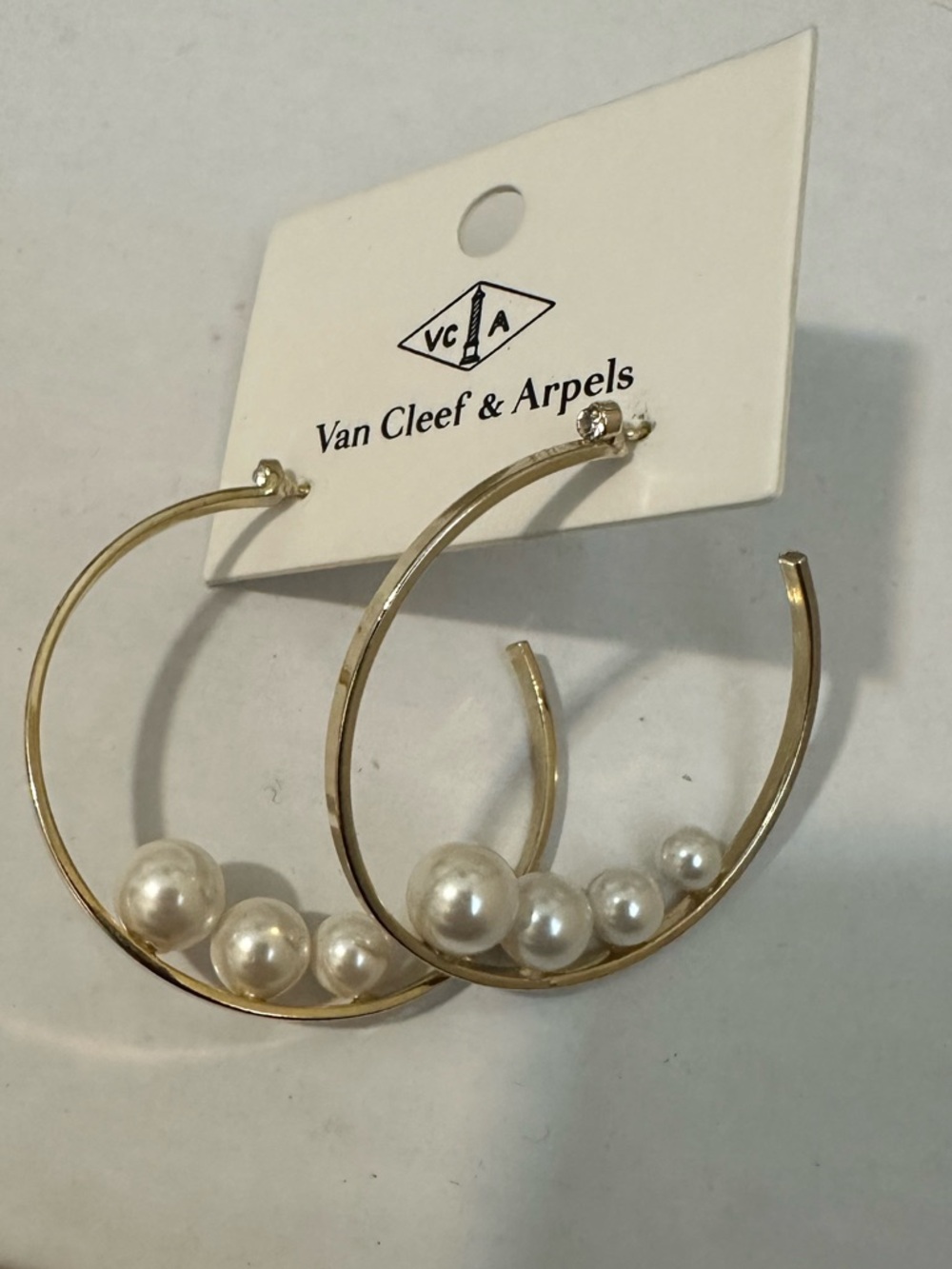 Gold and Pearl Open Hoop Earrings - Picture 2 of 2